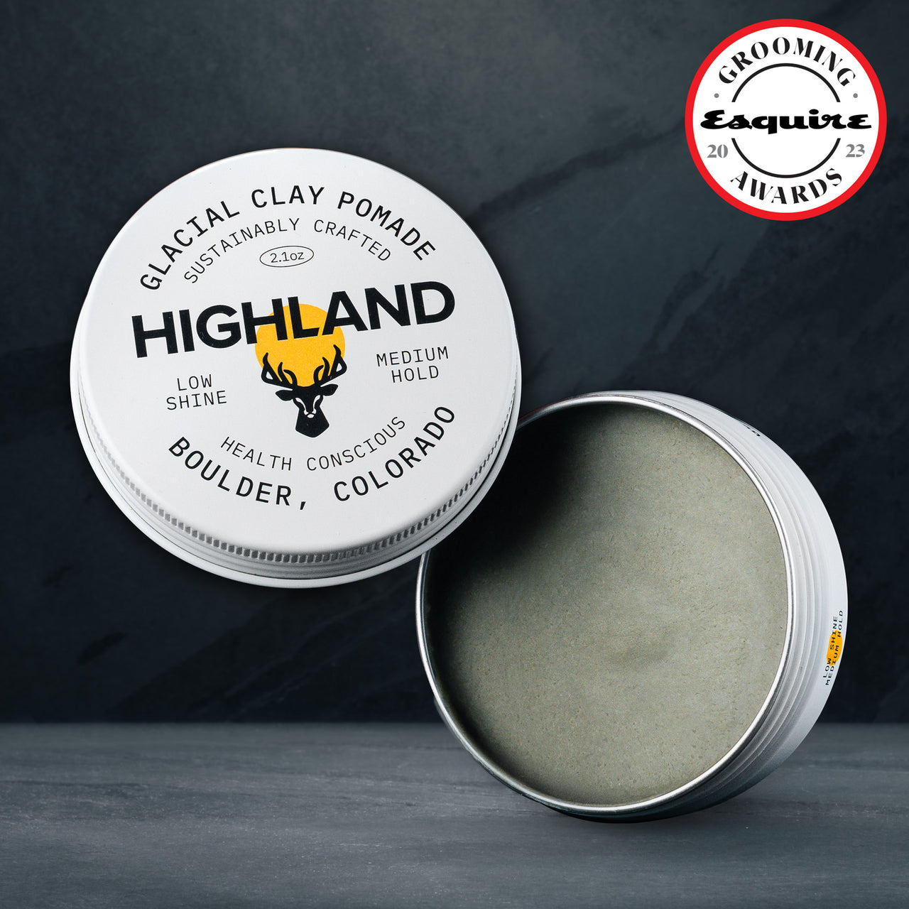 Glacial Clay Pomade, Medium Hold, Low Shine by HIGHLAND - Non-toxic, SLOW rated product free from harmful chemicals