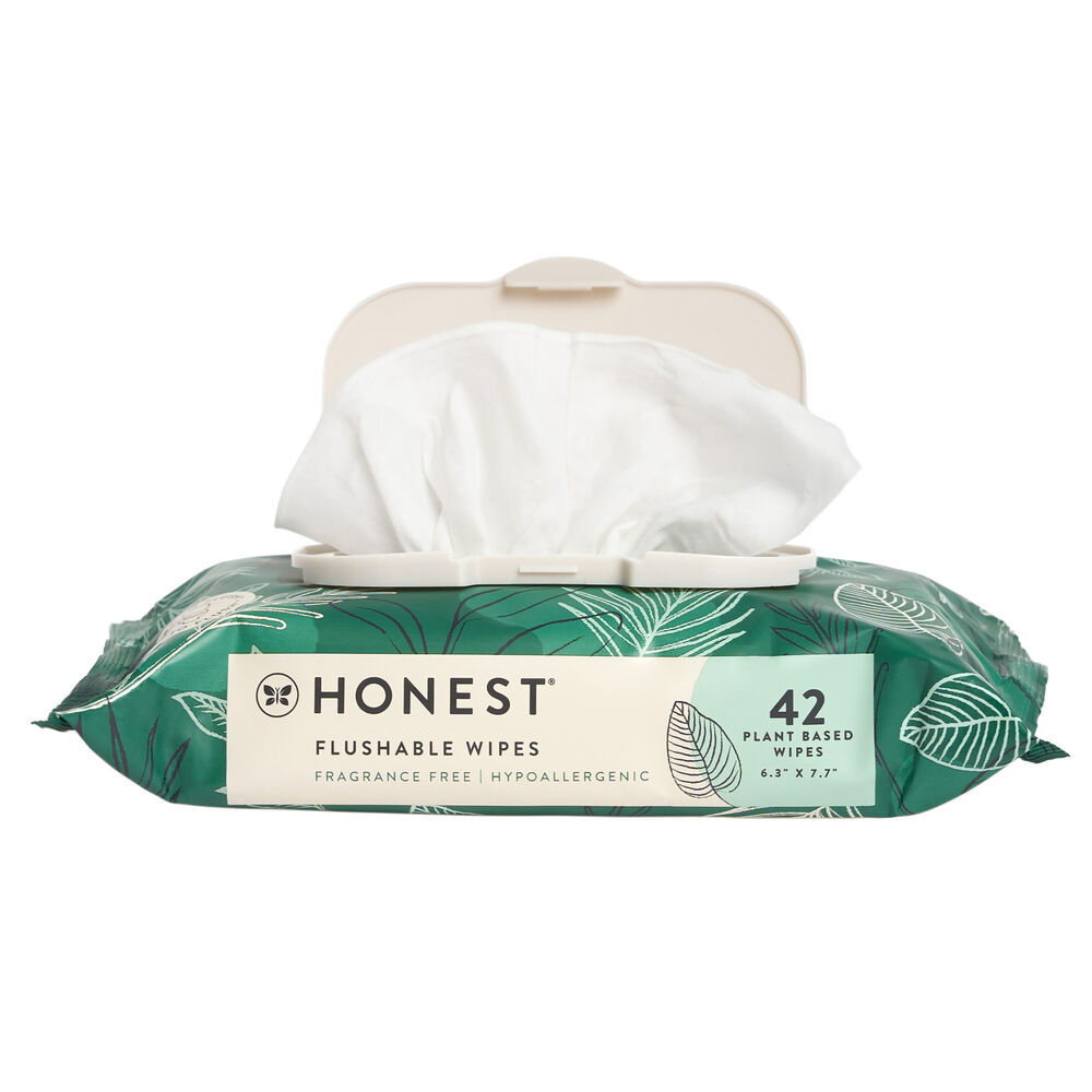 Plant Based Flushable Wipes - Fragrance Free by HONEST - Non-toxic, SLOW rated product free from harmful chemicals