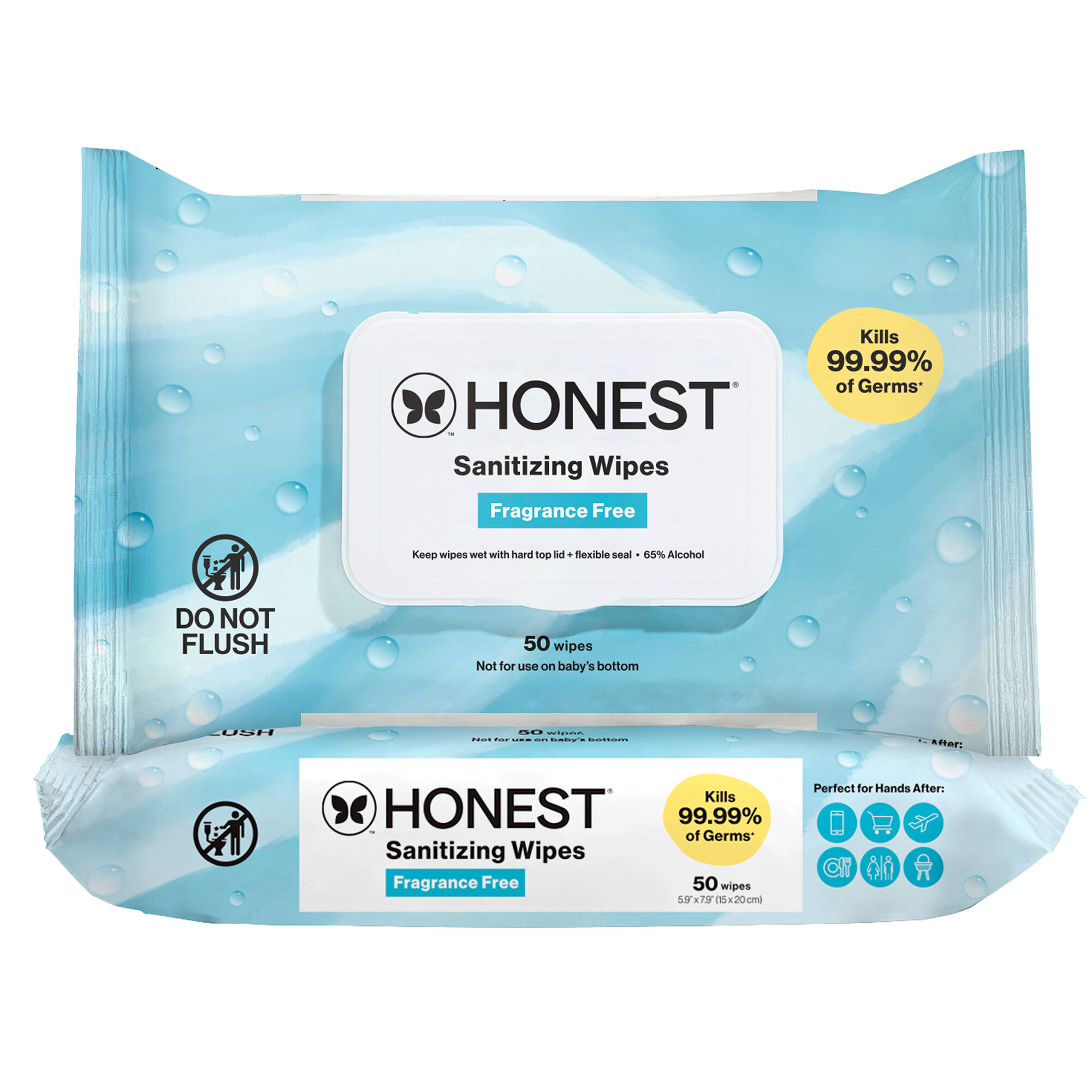 Sanitizing Alcohol Wipes, 100 Count, Free + Clear by HONEST - Non-toxic, SLOW rated product free from harmful chemicals