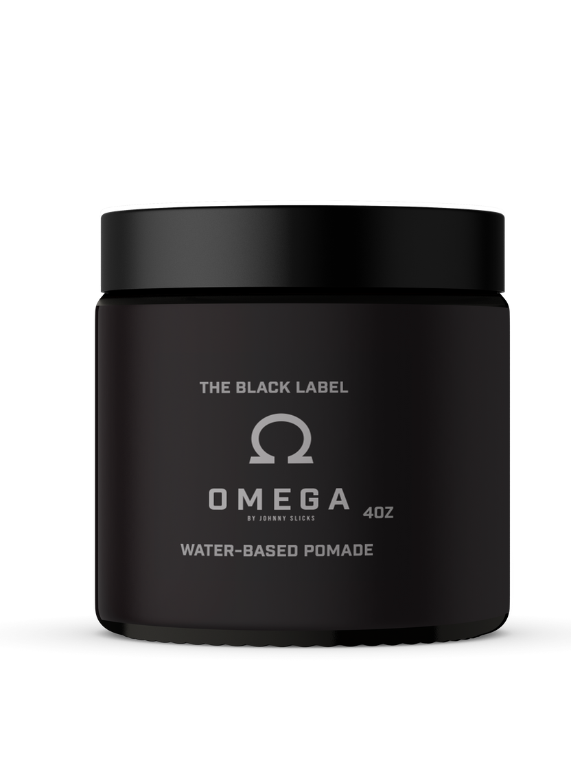 The Black Label Water-Based Pomade - Omega by JOHNNY SLICKS - Non-toxic Hair Styling + Treatment product rated SLOW by Million Marker, free from BPA, phthalates, and parabens