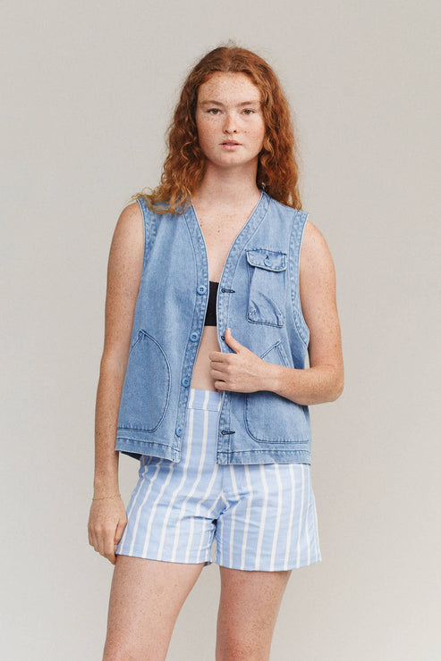 Denim Falcon Vest by JUNGMAVEN - Non-toxic Clothes product rated GO by Million Marker, free from BPA, phthalates, and parabens