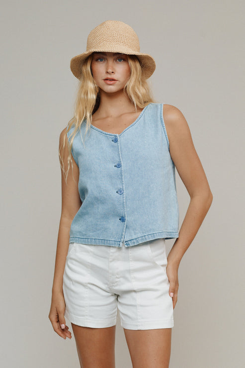 Skyline Summer Denim Vest by JUNGMAVEN - Non-toxic Clothes product rated GO by Million Marker, free from BPA, phthalates, and parabens