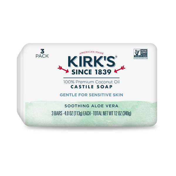 100% Premium Coconut Oil Castille Soap - Soothing Aloe Vera by KIRK'S SINCE 1839 - Non-toxic, SLOW rated product free from harmful chemicals