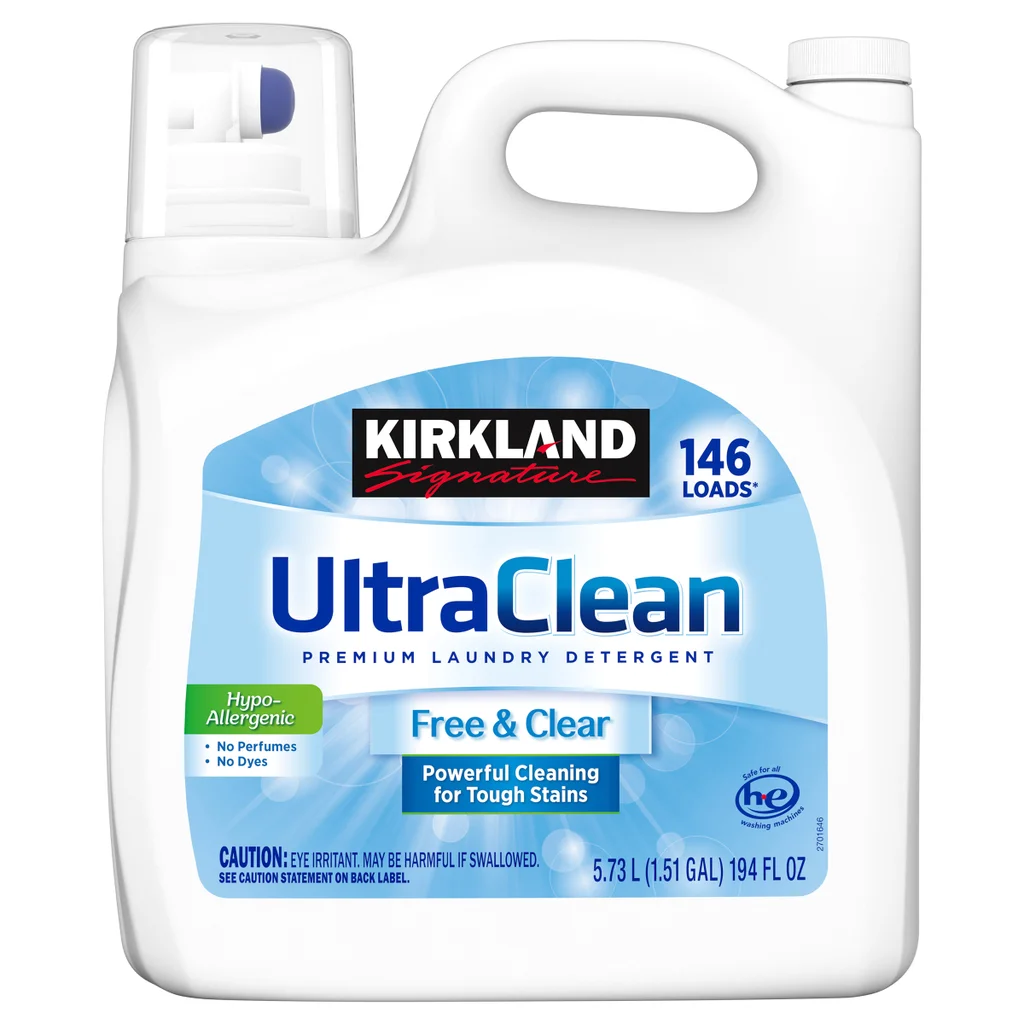 Ultra Clean Premium Liquid Laundry Detergent - Free & Clear by KIRKLAND Signature - Non-toxic, STOP rated product free from harmful chemicals