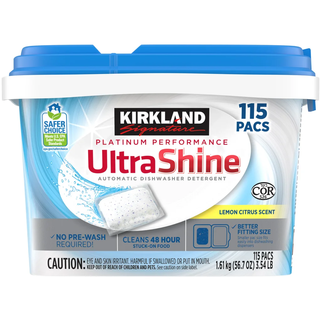 Ultra Shine Dishwasher Detergent - Lemon Citrus Scent by KIRKLAND Signature - Non-toxic, STOP rated product free from harmful chemicals