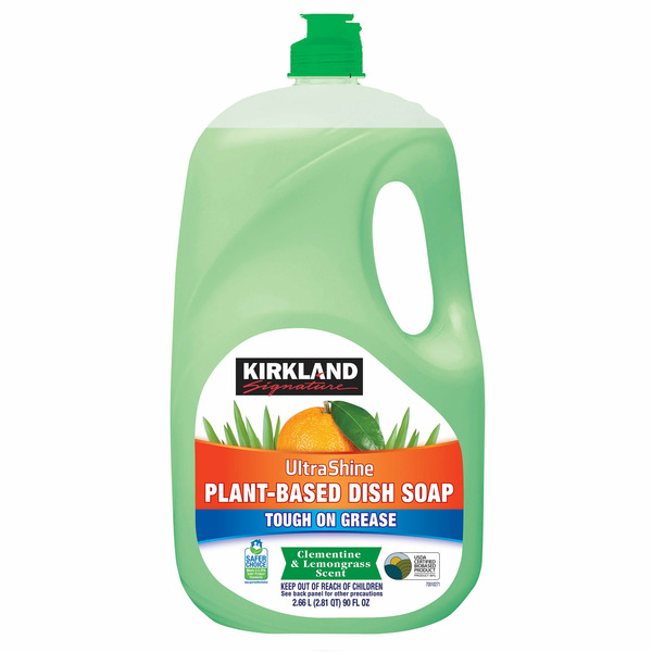 Ultra Shine Plant-Based Dish Soap - Clementine & Lemongrass Scent by KIRKLAND Signature - Non-toxic, STOP rated product free from harmful chemicals