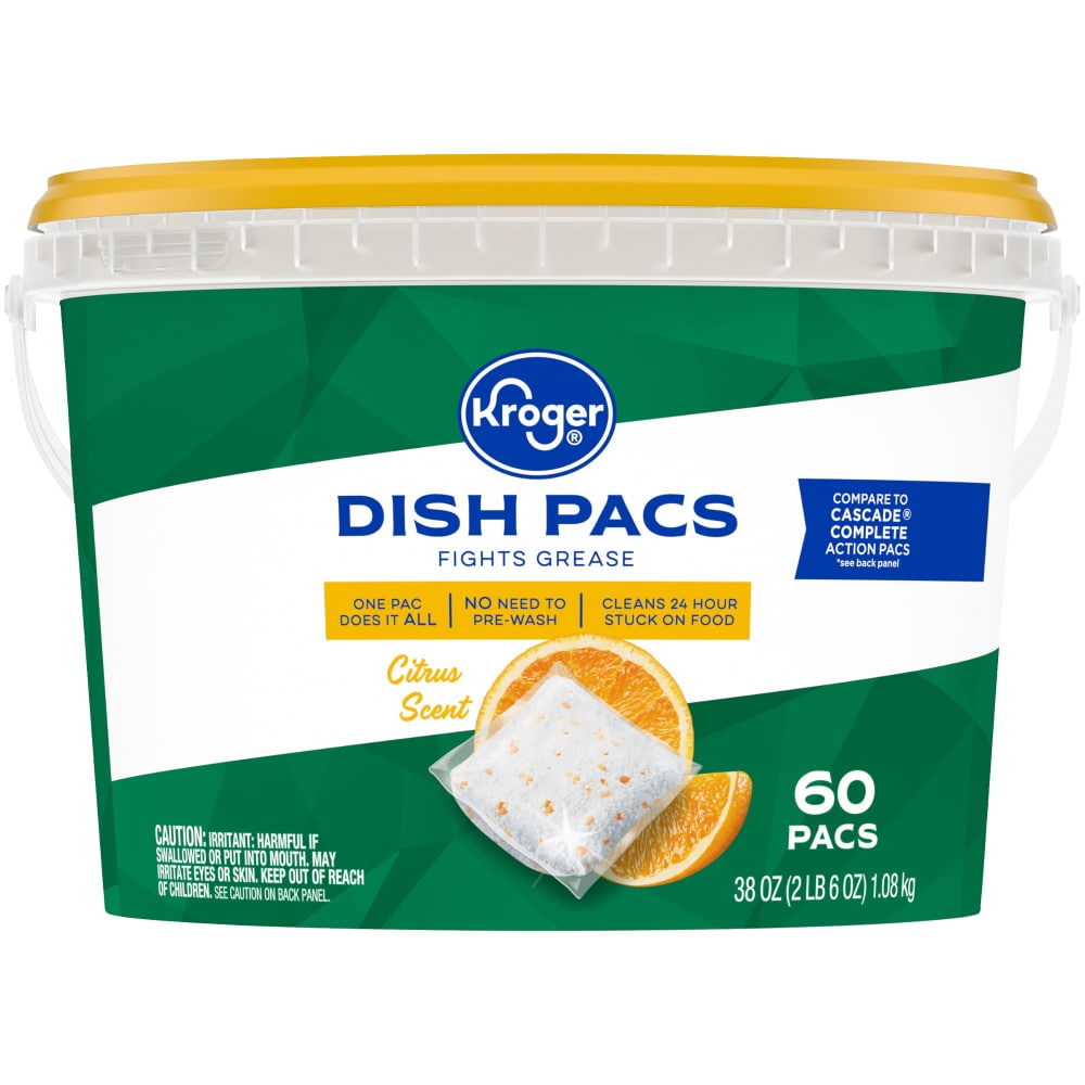 Dishwasher Detergent Pods – Citrus Scent by Kroger - Non-toxic, STOP rated product free from harmful chemicals
