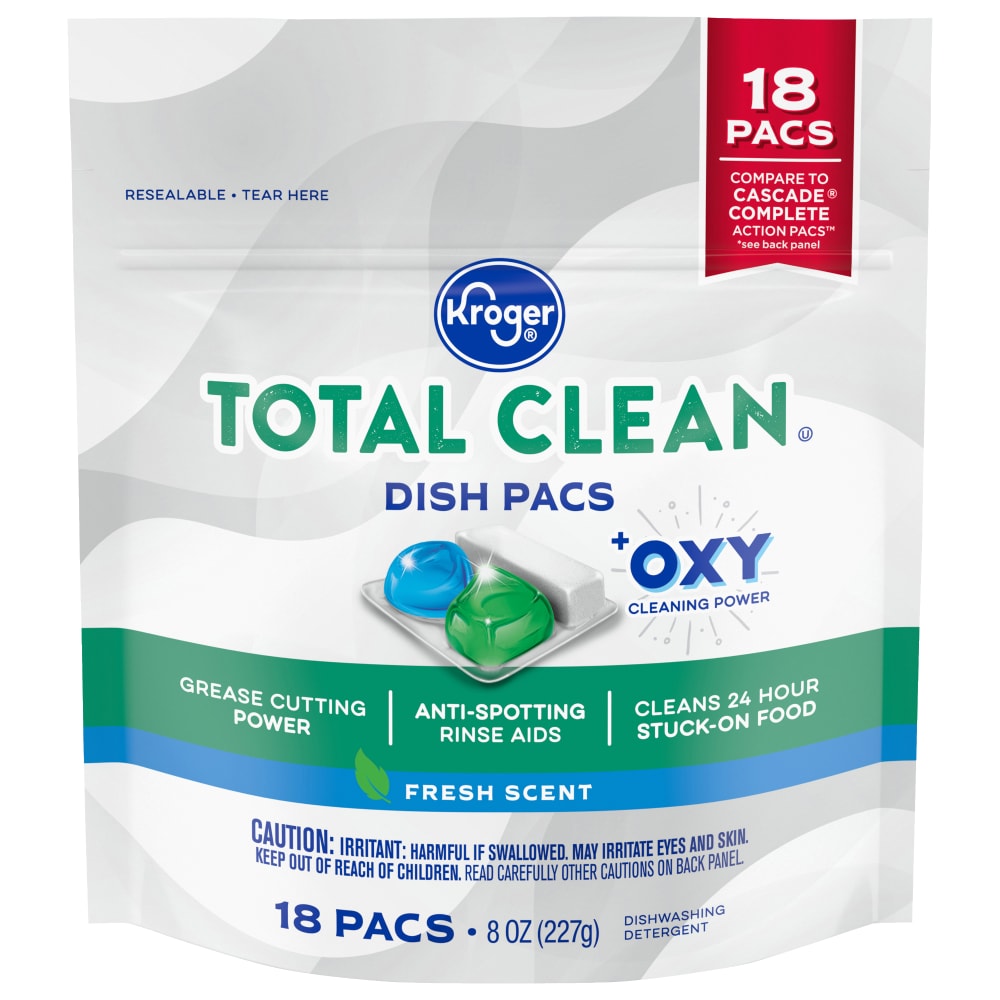 Total Clean with Oxy Fresh Scent Dishwasher Detergent Pacs by Kroger - Non-toxic, STOP rated product free from harmful chemicals