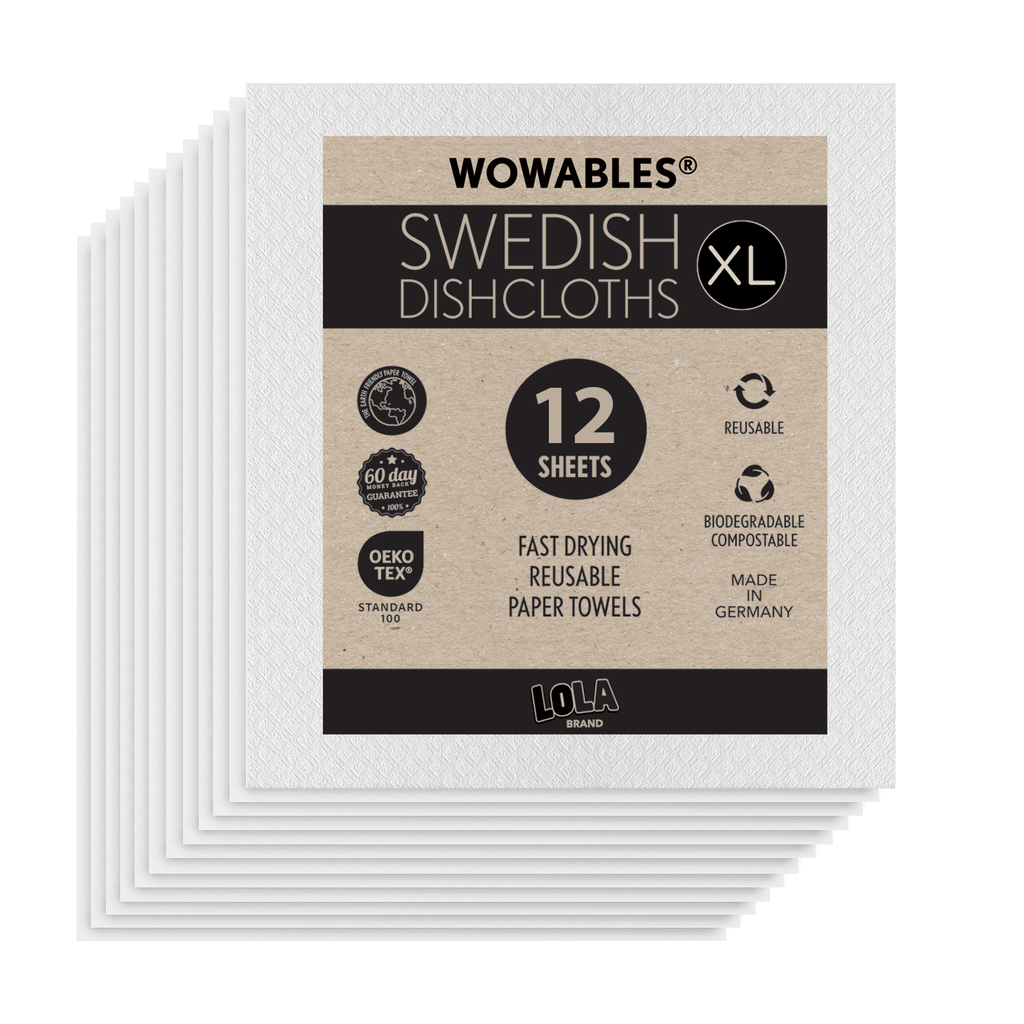 Wowables, Swedish Dish Cloths "On a Roll" - 12 count by Lola Brand - Non-toxic, GO rated product free from harmful chemicals