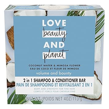2-In-1 Shampoo and Conditioner Bar – Coconut Water & Mimosa Flower by Love Beauty and Planet - Non-toxic, STOP rated product free from harmful chemicals