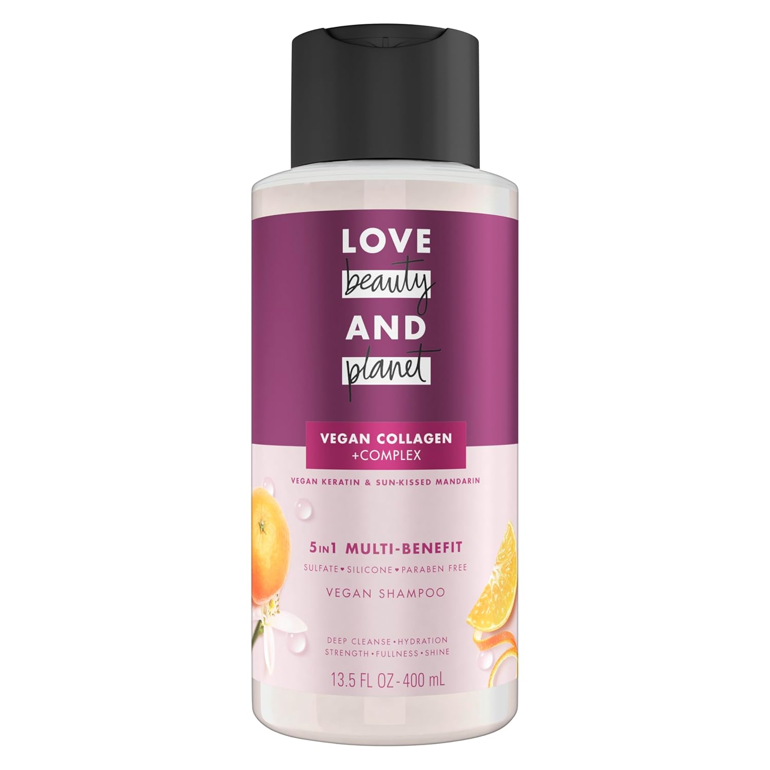 5-in-1 Multi-Benefit Shampoo Vegan Keratin Collagen & Sun-Kissed Mandarin by Love Beauty and Planet - Non-toxic, STOP rated product free from harmful chemicals