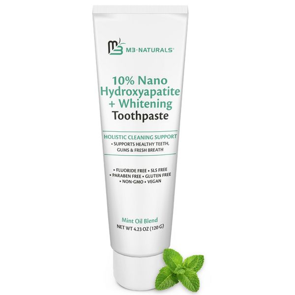 Nano Hydroxyapatite + Whitening Toothpaste - Mint Oil Blend by M3•Naturals - Non-toxic Oral Care product rated SLOW by Million Marker, free from BPA, phthalates, and parabens
