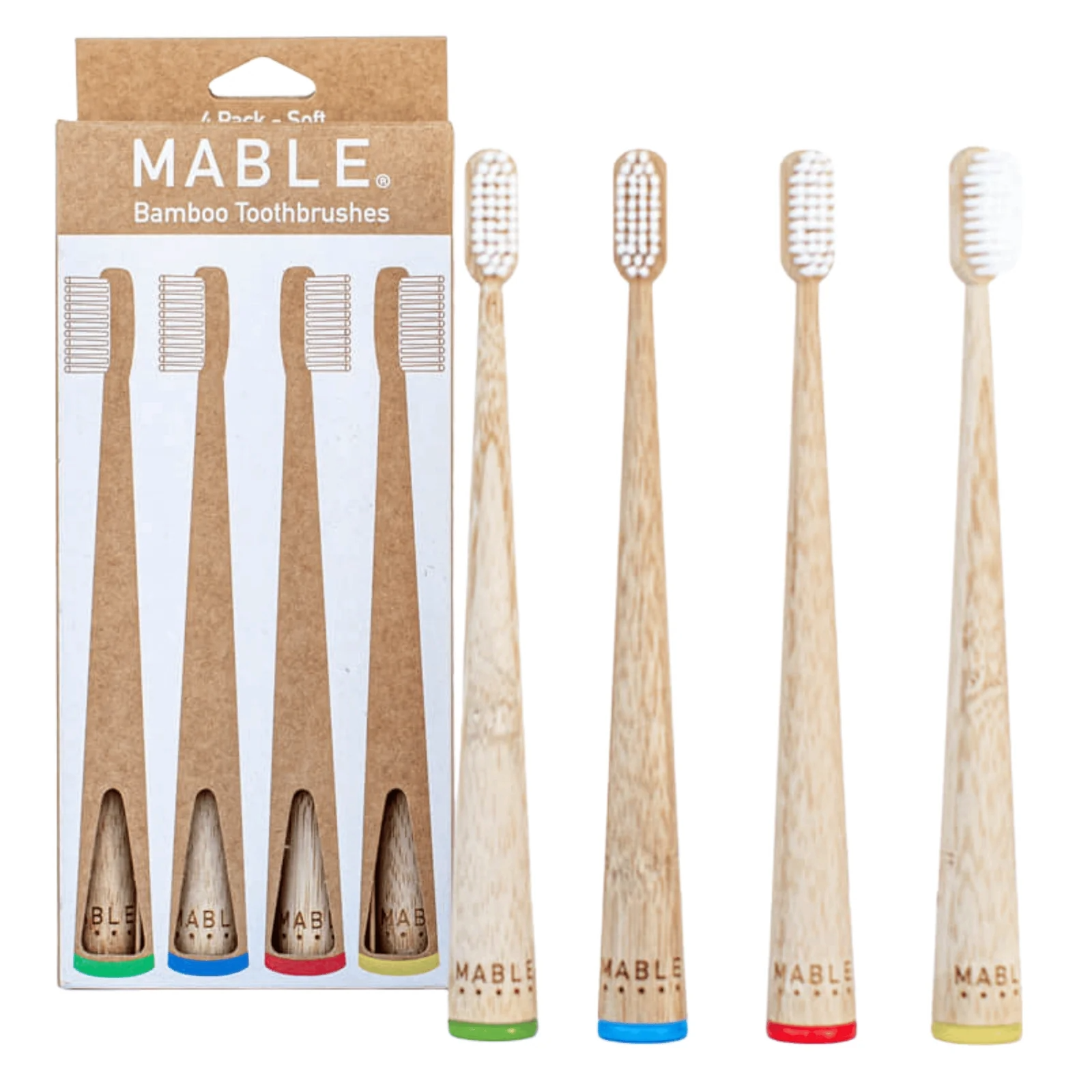 Bamboo Toothbrush, Adult Four Pack by MABLE - Non-toxic, GO rated product free from harmful chemicals