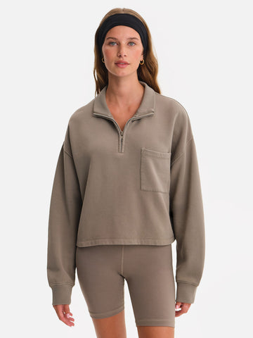Organic Fleece Cropped Half-Zip Sweatshirt by MATE The Label - Non-toxic Clothes product rated GO by Million Marker, free from BPA, phthalates, and parabens