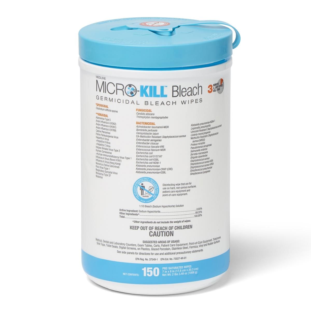 Micro-Kill Bleach Germicidal Bleach Wipes by MEDLINE - Non-toxic Household Cleaning Products product rated STOP by Million Marker, free from BPA, phthalates, and parabens