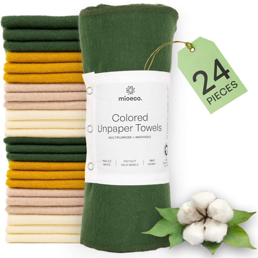 Multicolor Organic Reusable Cloth Paper Towels - 24 count by Mioeco - Non-toxic, GO rated product free from harmful chemicals