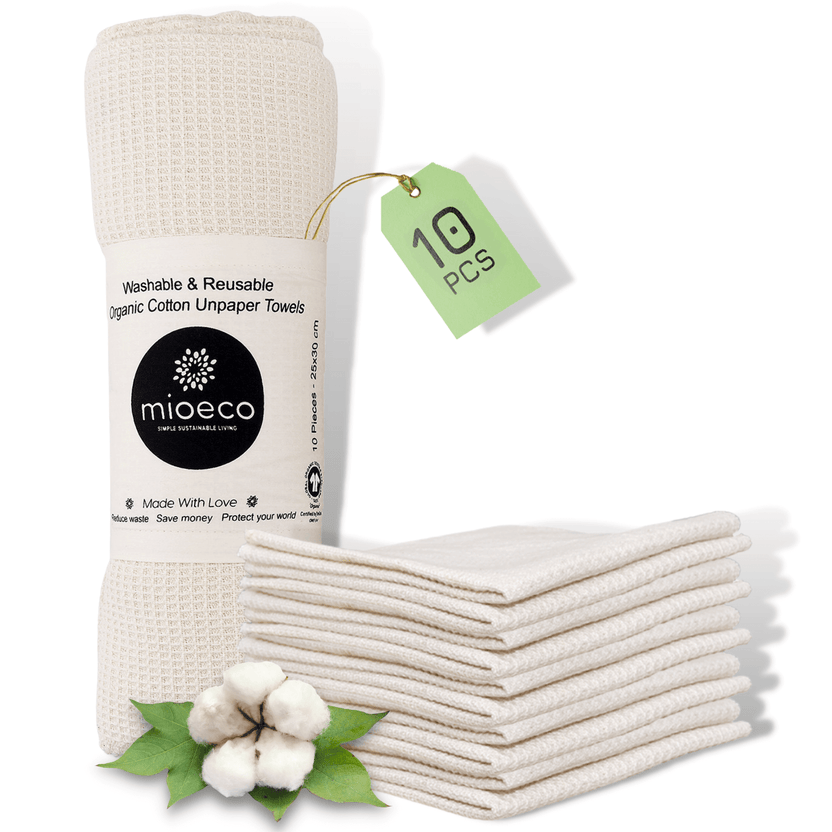Organic Reusable Cloth Paper Towels - 10 count by Mioeco - Non-toxic, GO rated product free from harmful chemicals
