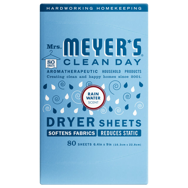 Dryer Sheets – Rain Water by Mrs. MEYER'S CLEAN DAY - Non-toxic Laundry product rated STOP by Million Marker, free from BPA, phthalates, and parabens