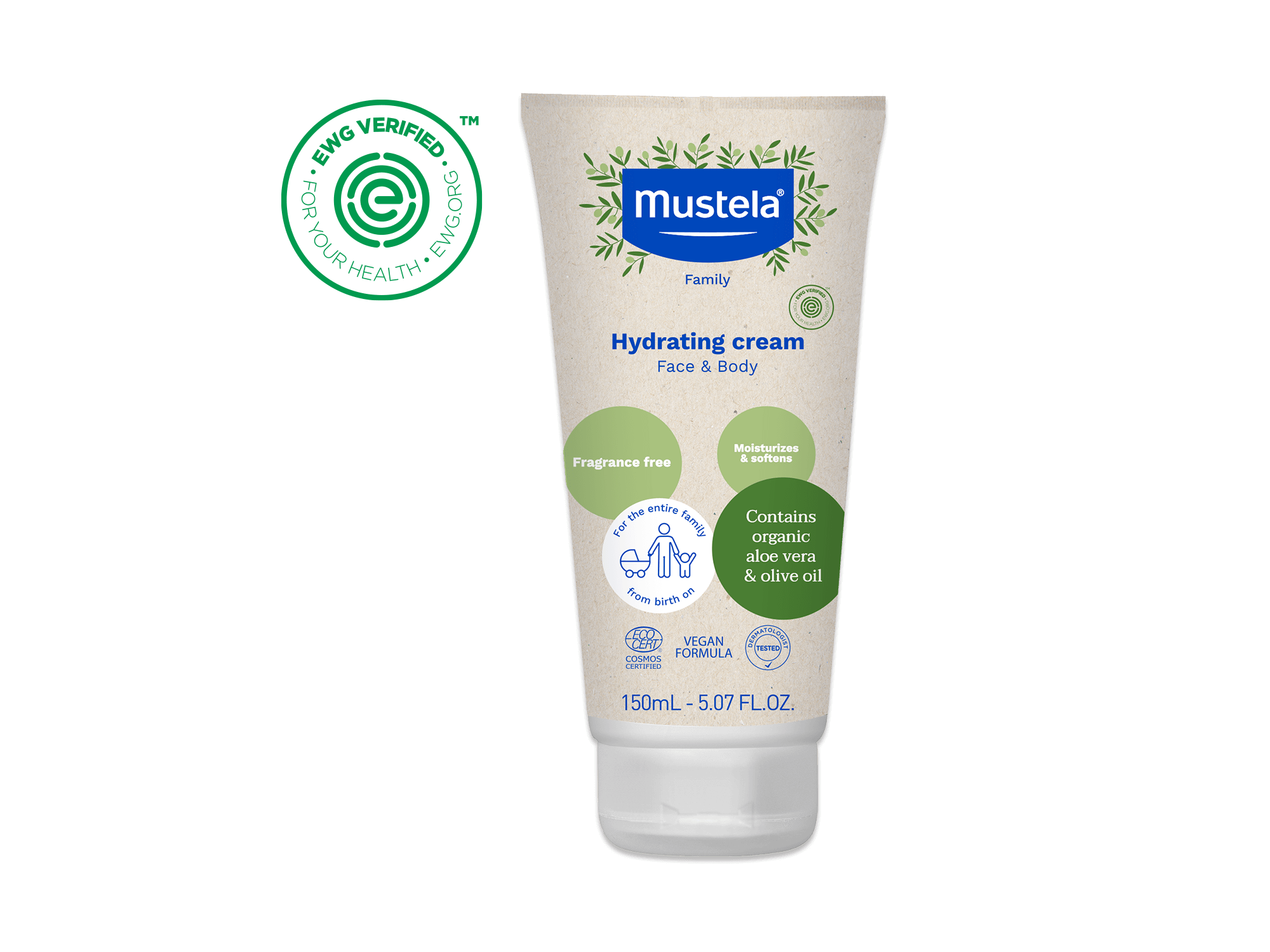 Face & Body Hydrating Cream - Fragrance Free by Mustela - Non-toxic, GO rated product free from harmful chemicals