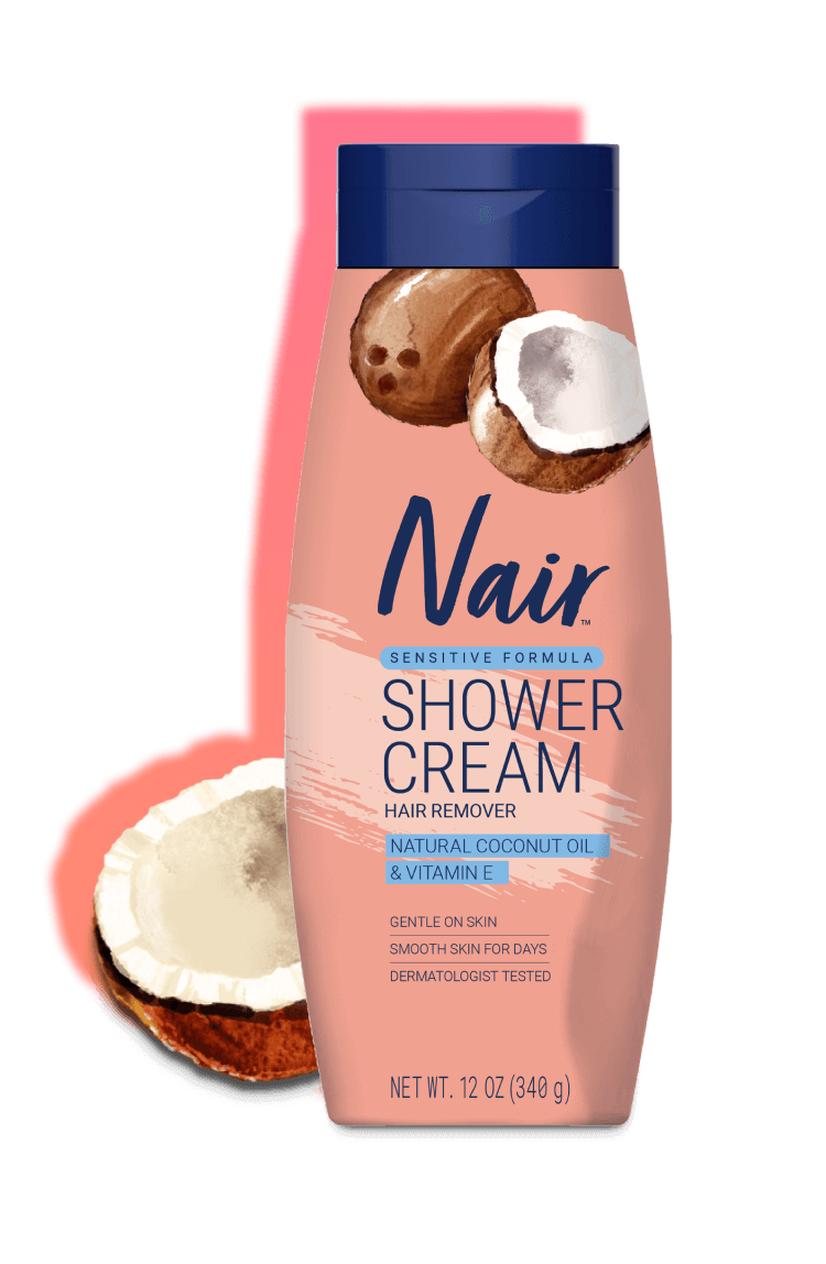 Sensitive Formula Shower Cream Hair Remover – Natural Coconut Oil & Vitamin E by Nair - Non-toxic, STOP rated product free from harmful chemicals