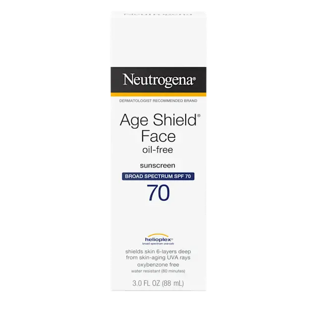 Age Shield Face Oil-Free Sunscreen Broad Spectrum SPF 70 by Neutrogena - Non-toxic Sunscreens product rated STOP by Million Marker, free from BPA, phthalates, and parabens