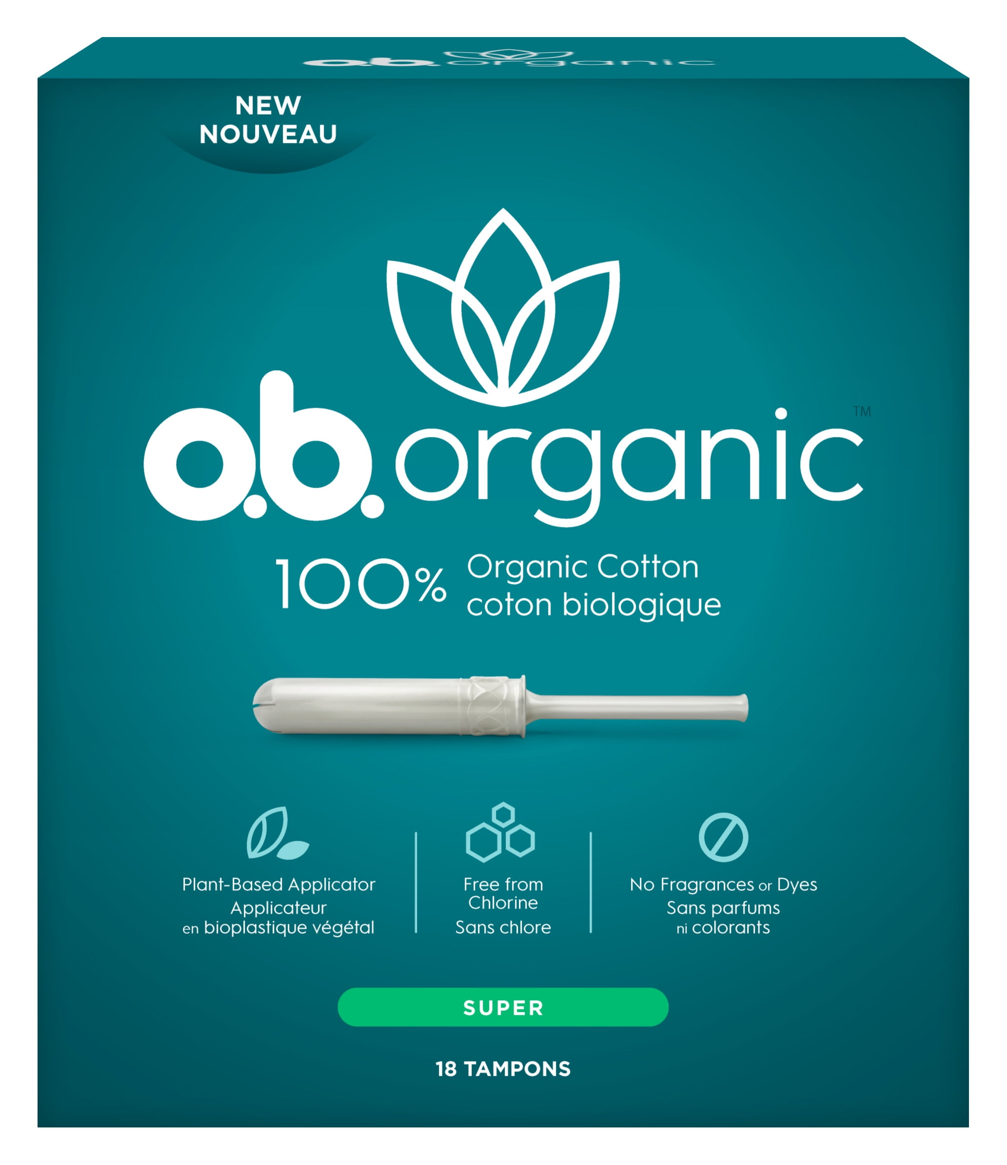 o.b. ob. Organic Plant-Based Applicator Tampons, Unscented