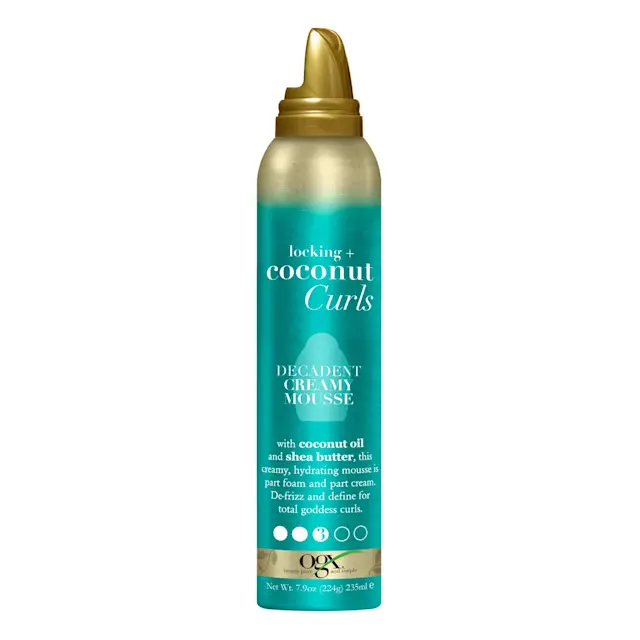 Locking + Coconut Curls Decadent Creamy Mousse by ogx - Non-toxic Hair Styling + Treatment product rated STOP by Million Marker, free from BPA, phthalates, and parabens