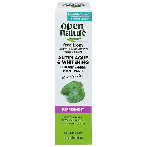Antiplaque & Whitening Fluoride-Free Toothpaste - Peppermint by OPEN NATURE - Non-toxic, SLOW rated product free from harmful chemicals