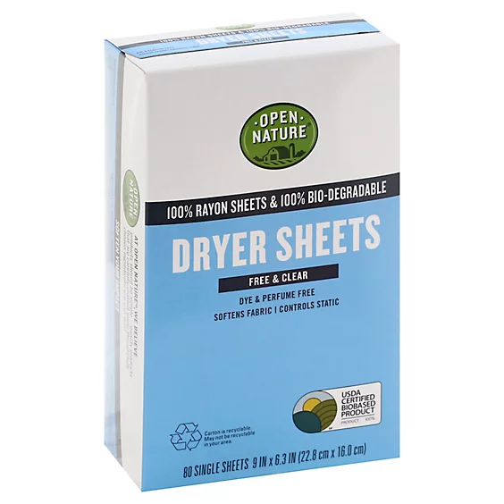 Dryer Sheets - Free & Clear by OPEN NATURE - Non-toxic Laundry product rated GO by Million Marker, free from BPA, phthalates, and parabens