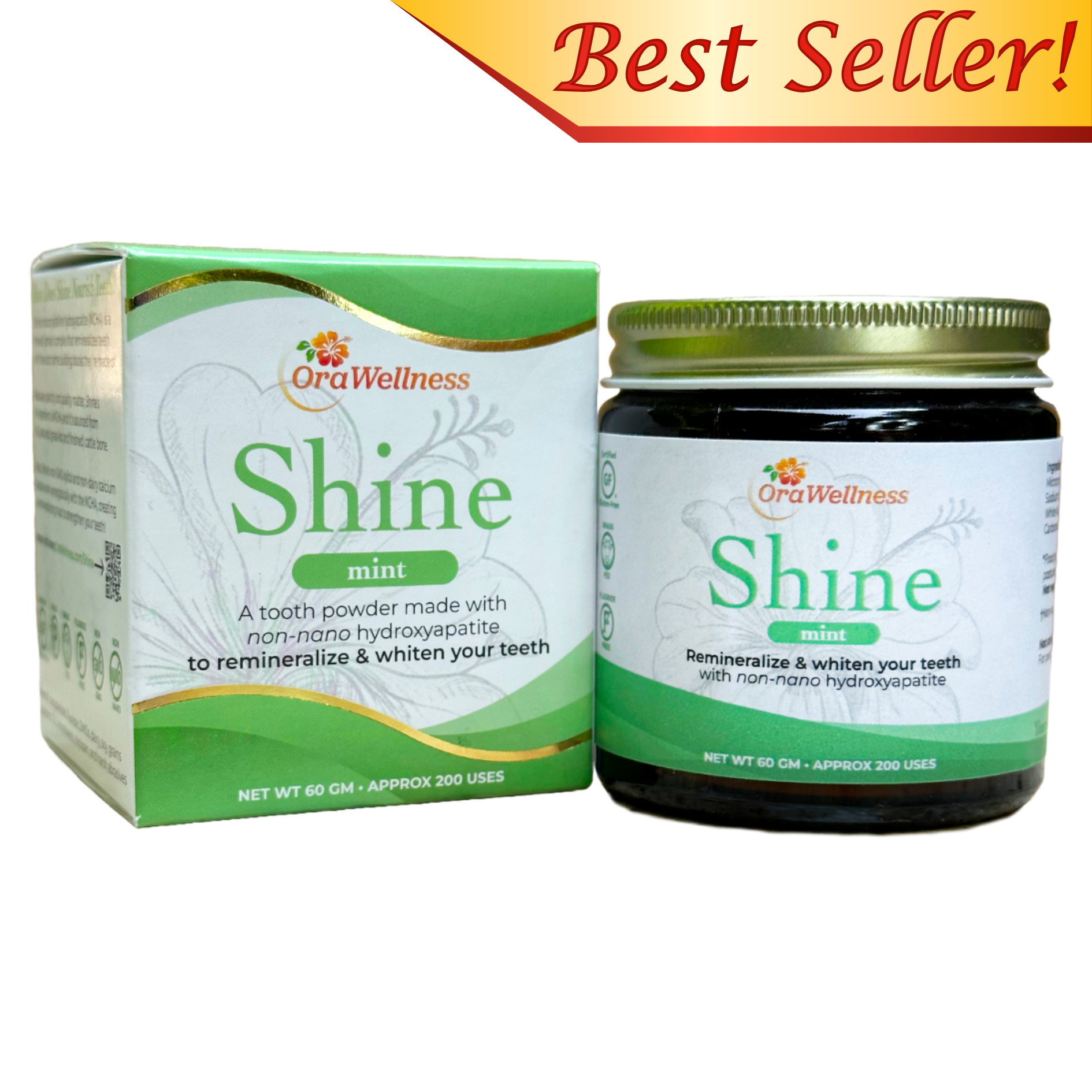Shine Remineralizing Tooth Whitening Powder – Mint by OraWellness - Non-toxic, STOP rated product free from harmful chemicals