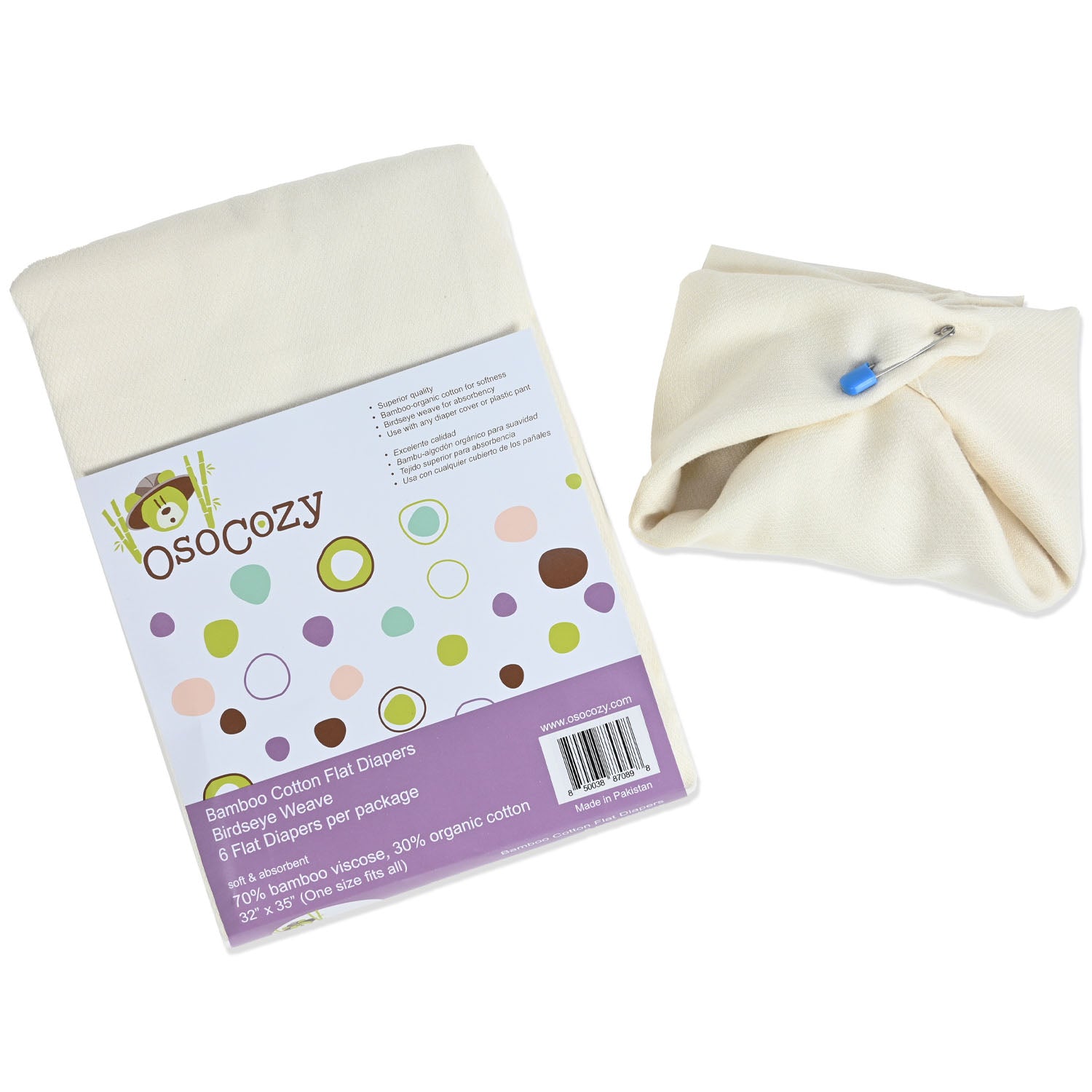 Bamboo Organic Cotton Flat Diapers by OSOCOZY - Non-toxic, GO rated product free from harmful chemicals