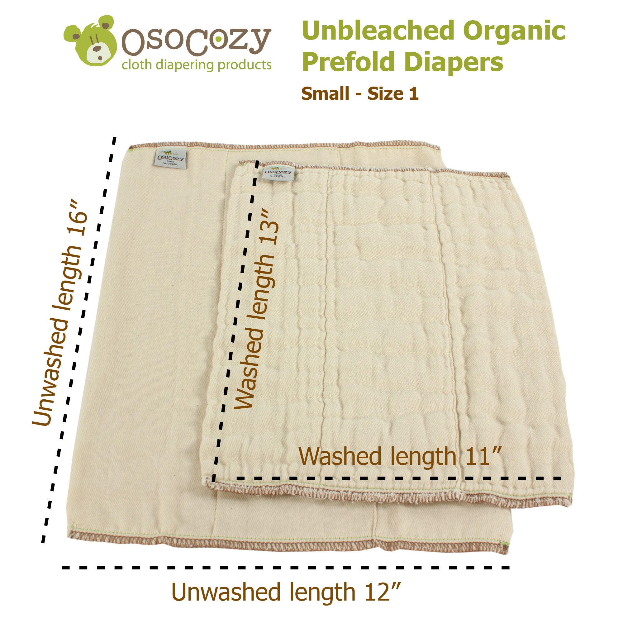 Unbleached Organic Prefold Diapers by OSOCOZY - Non-toxic, GO rated product free from harmful chemicals
