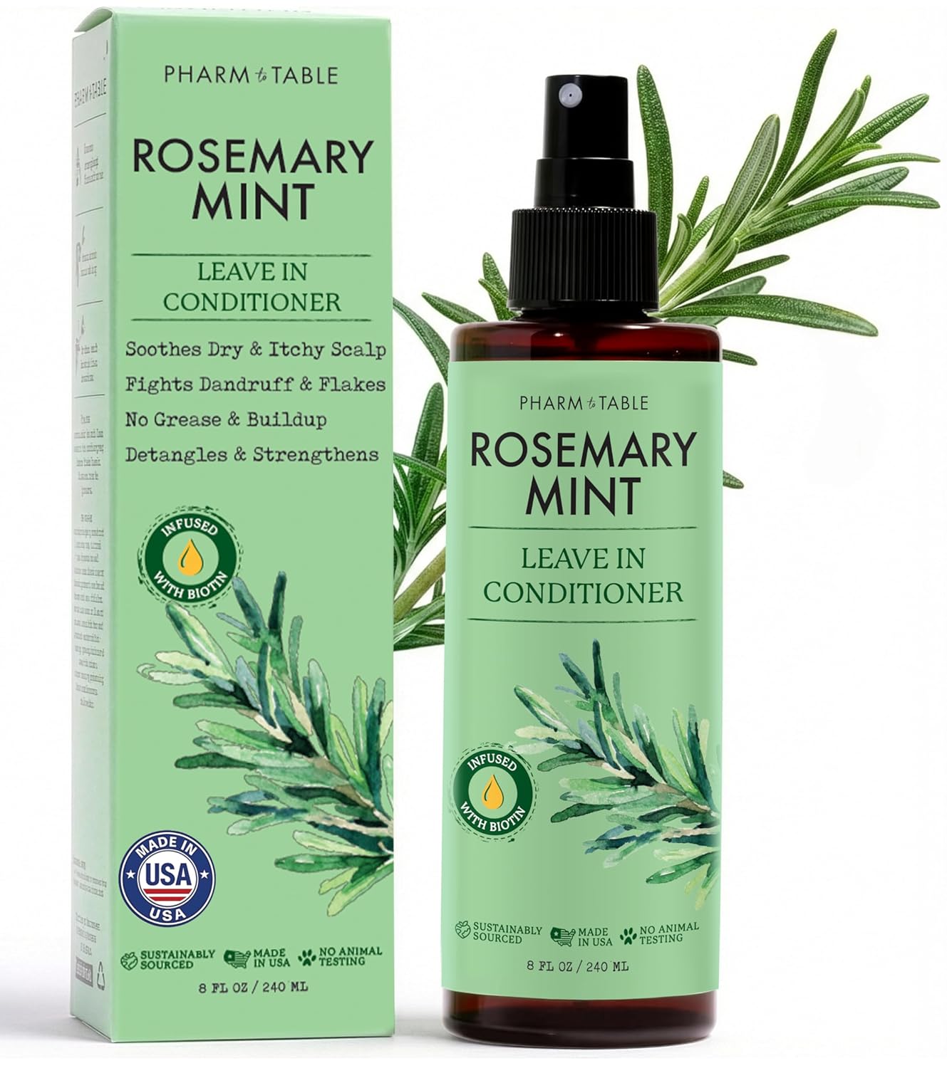 Rosemary & Mint Leave-In Conditioner by PHARM TO TABLE - Non-toxic Hair Styling + Treatment product rated STOP by Million Marker, free from BPA, phthalates, and parabens
