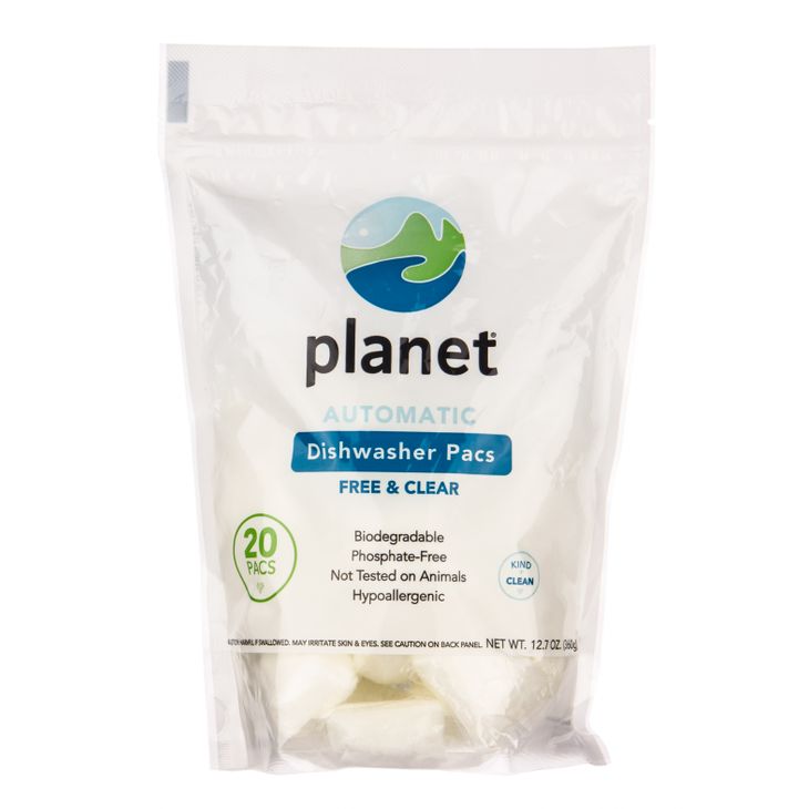 Automatic Dishwasher Pacs – Free & Clear by Planet - Non-toxic Dish Soap + Detergent product rated SLOW by Million Marker, free from BPA, phthalates, and parabens