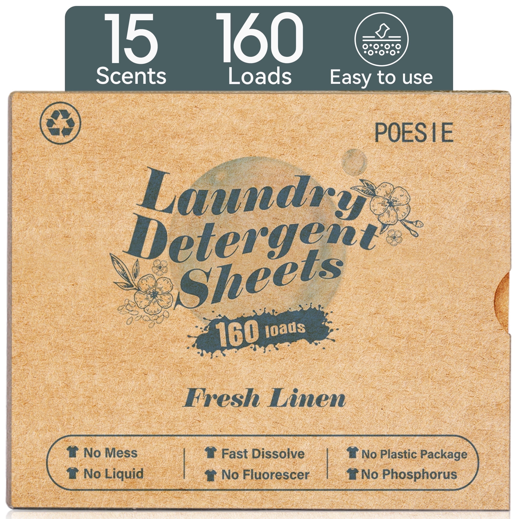 Laundry Detergent Sheets – Linen by POESIE - Non-toxic Laundry product rated STOP by Million Marker, free from BPA, phthalates, and parabens