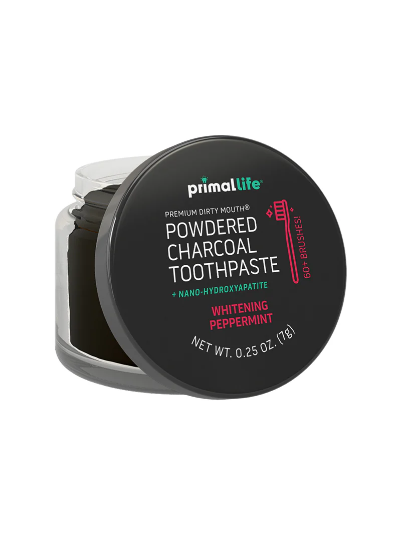 Activated Charcoal Tooth Cleaning Powder, Whitening Peppermint 0.25oz by Primal Life Organics - Non-toxic, SLOW rated product free from harmful chemicals