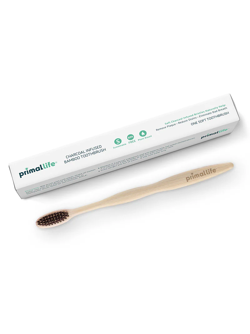 Charcoal Toothbrush 1 Pack by Primal Life Organics - Non-toxic, GO rated product free from harmful chemicals