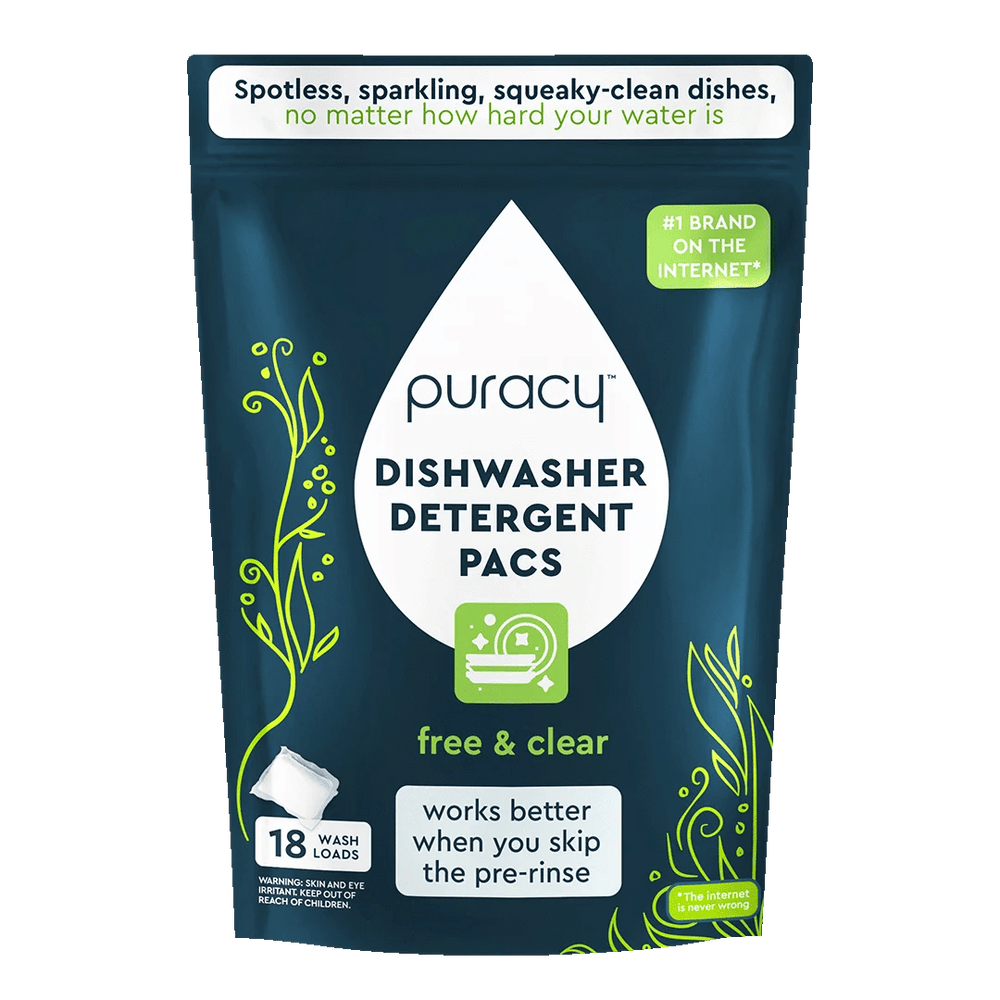 Dishwasher Detergent Pacs Free & Clear by puracy - Non-toxic, SLOW rated product free from harmful chemicals