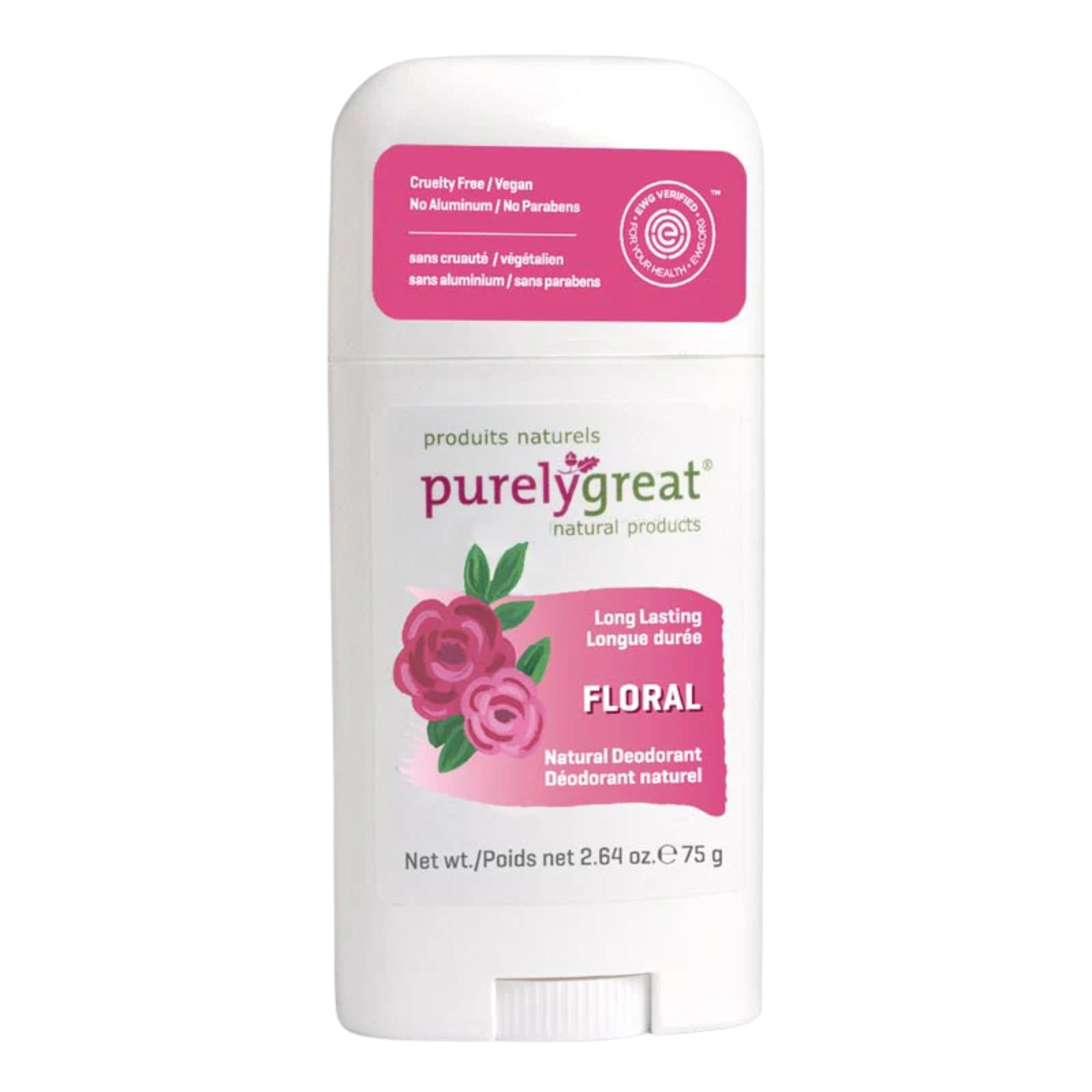 Natural Deodorant Stick - Floral by Purelygreat - Non-toxic, SLOW rated product free from harmful chemicals