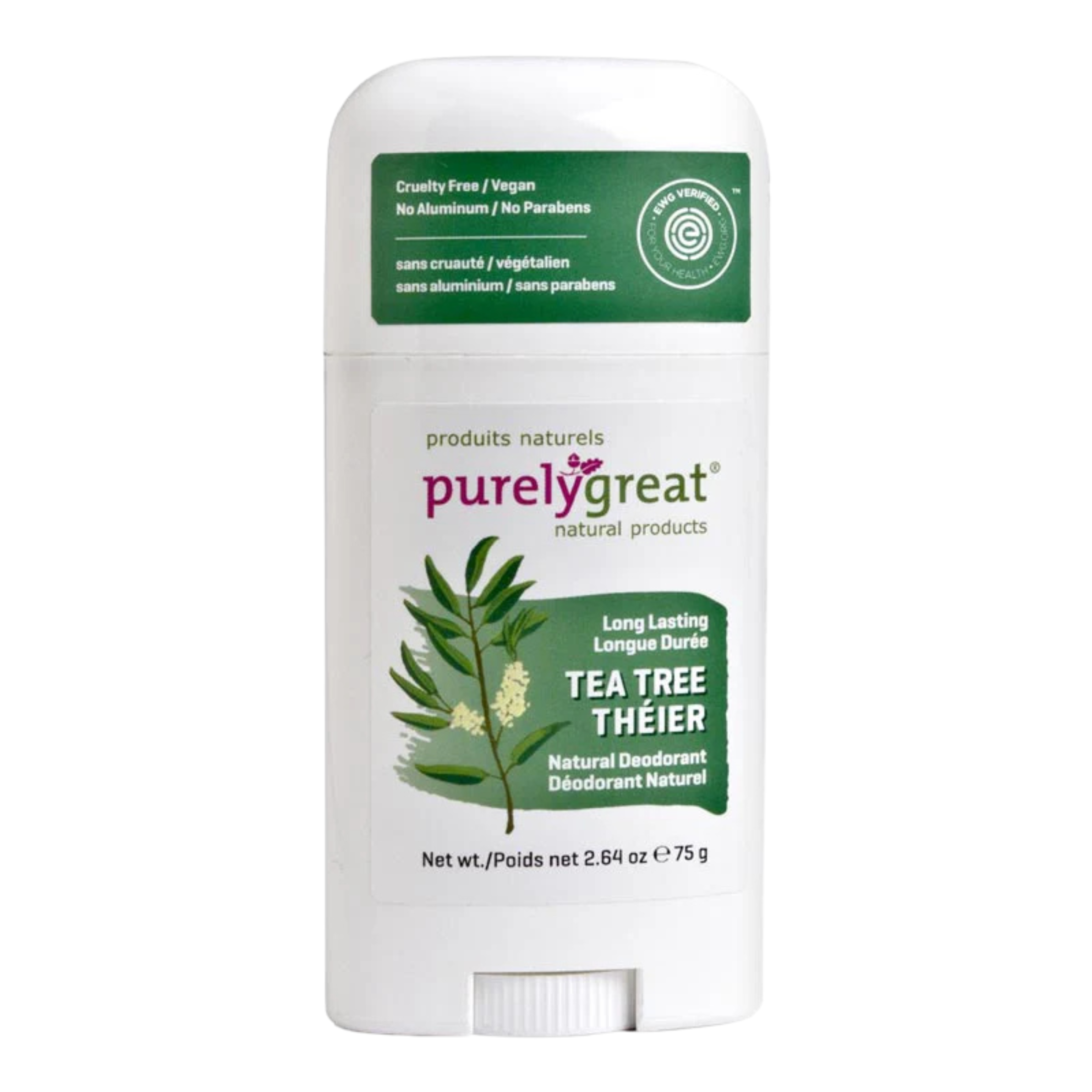 Natural Deodorant Stick - Tea Tree by Purelygreat - Non-toxic, SLOW rated product free from harmful chemicals