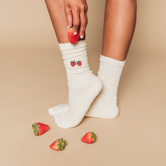Embroidered Midweight Crew Pacers Socks by q FOR QUINN - Non-toxic Clothes product rated GO by Million Marker, free from BPA, phthalates, and parabens