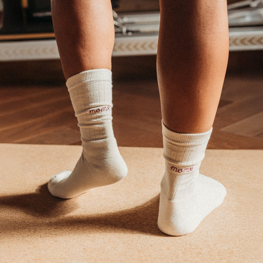 Mom Embroidered Midweight Crew Pacers Socks by q FOR QUINN - Non-toxic Clothes product rated GO by Million Marker, free from BPA, phthalates, and parabens