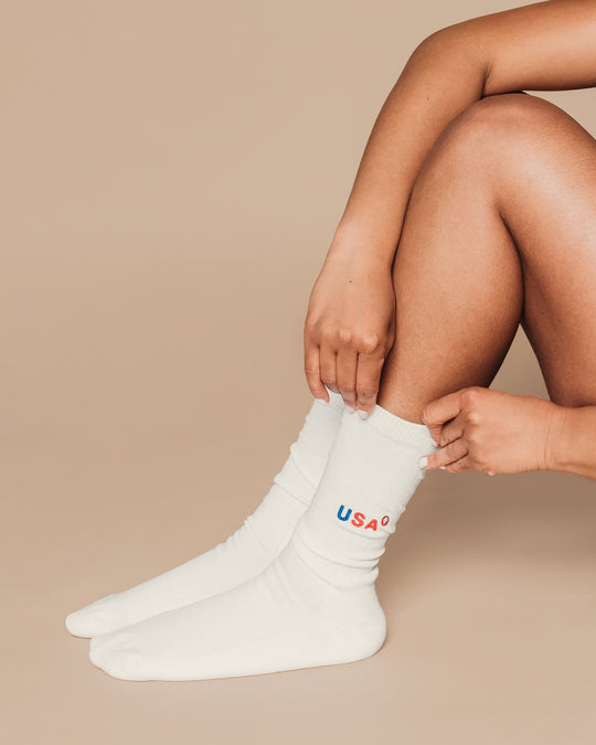 USA Embroidered Midweight Crew Pacers Socks by q FOR QUINN - Non-toxic Clothes product rated GO by Million Marker, free from BPA, phthalates, and parabens