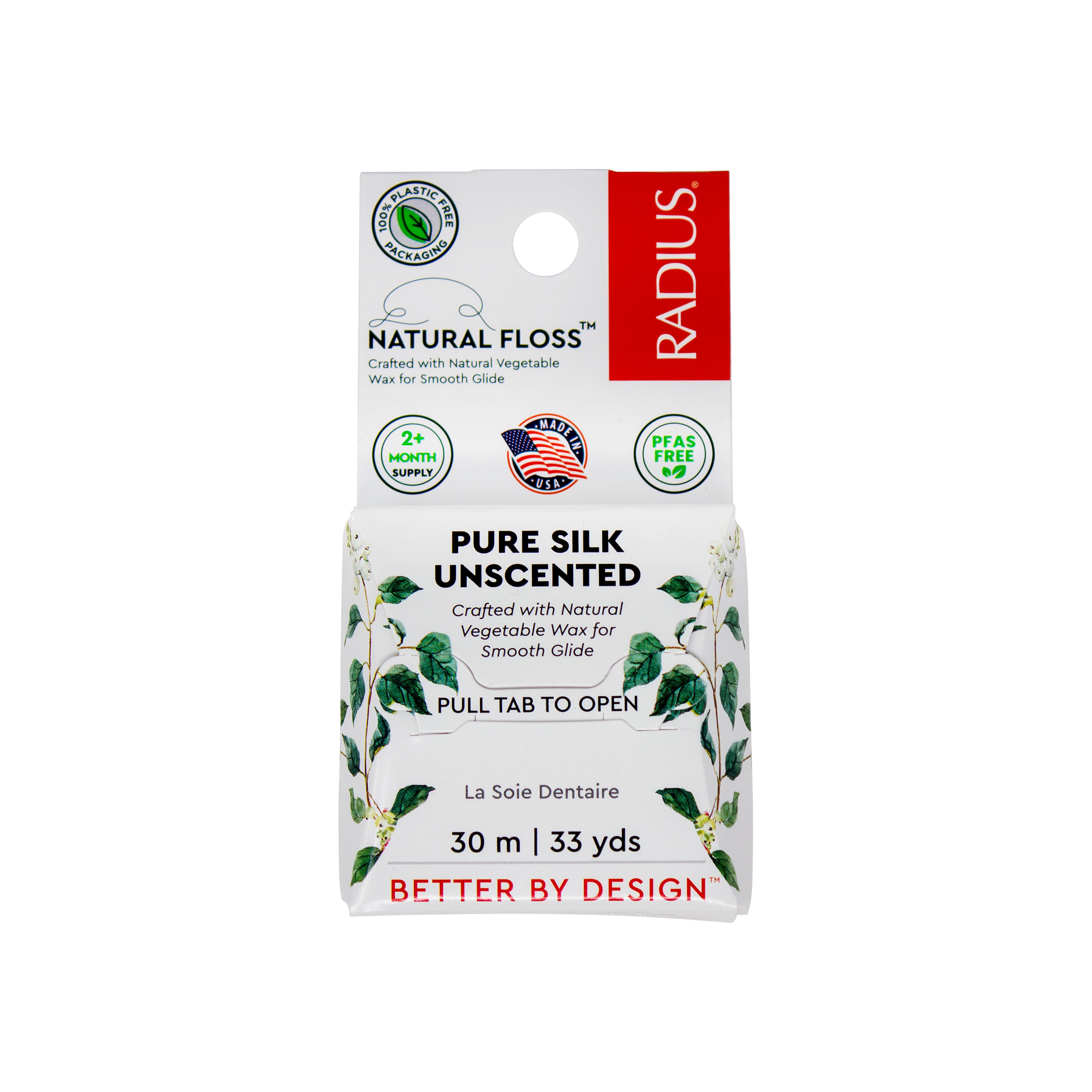 Natural Floss - Pure Silk Unscented by RADIUS - Non-toxic, GO rated product free from harmful chemicals