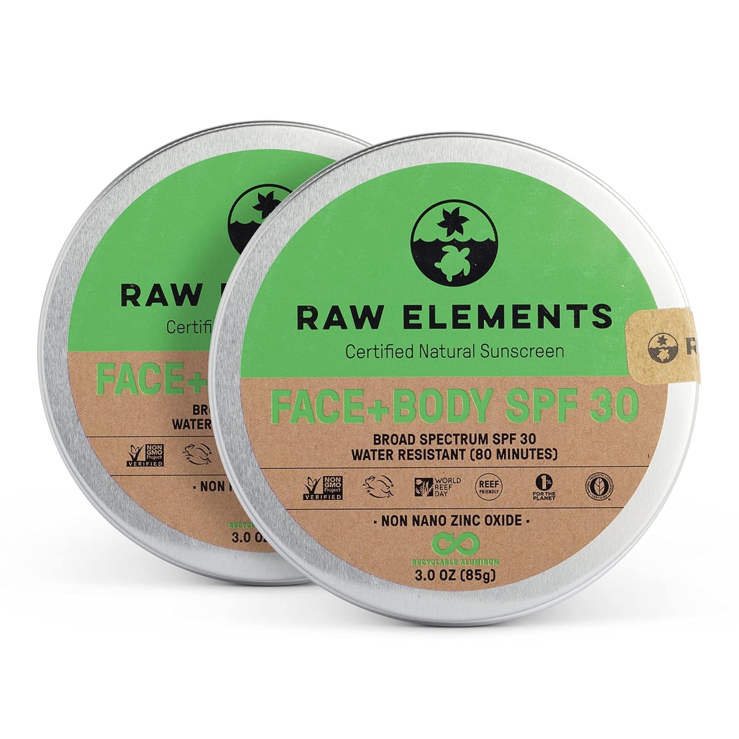 Raw Elements Raw Elements Face and Body Sunscreen SPF 30 Tin - 2Pack