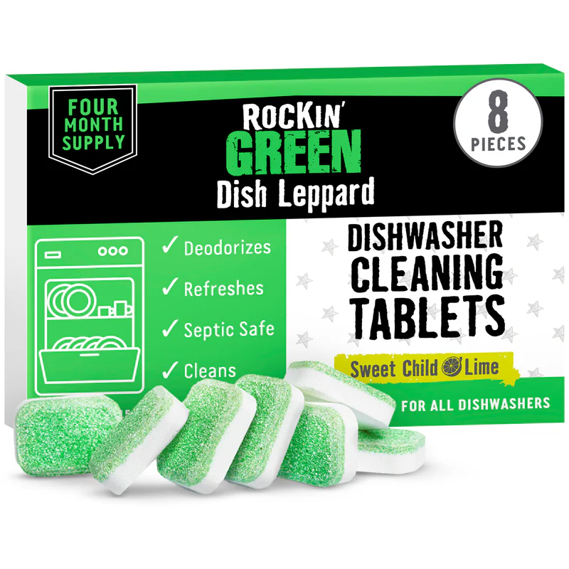 Dishwasher Cleaning Tablets - Sweet Child O'Lime by ROCKIN' GREEN - Non-toxic Dish Soap + Detergent product rated STOP by Million Marker, free from BPA, phthalates, and parabens