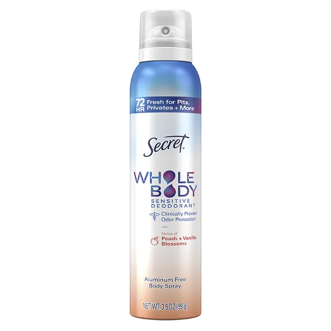 Aluminum Free Whole Body Deodorant Spray - Peach & Vanilla Blossoms by Secret - Non-toxic Deodorants product rated STOP by Million Marker, free from BPA, phthalates, and parabens