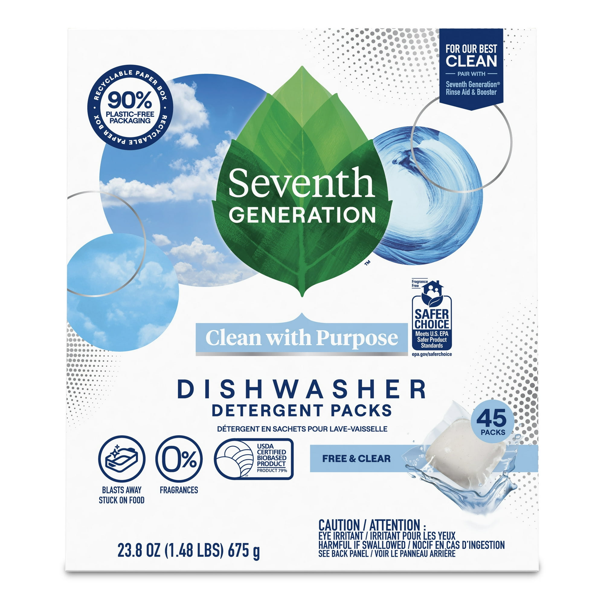 Dishwasher Detergent Packs - Free and Clear by Seventh GENERATION - Non-toxic Dish Soap + Detergent product rated SLOW by Million Marker, free from BPA, phthalates, and parabens