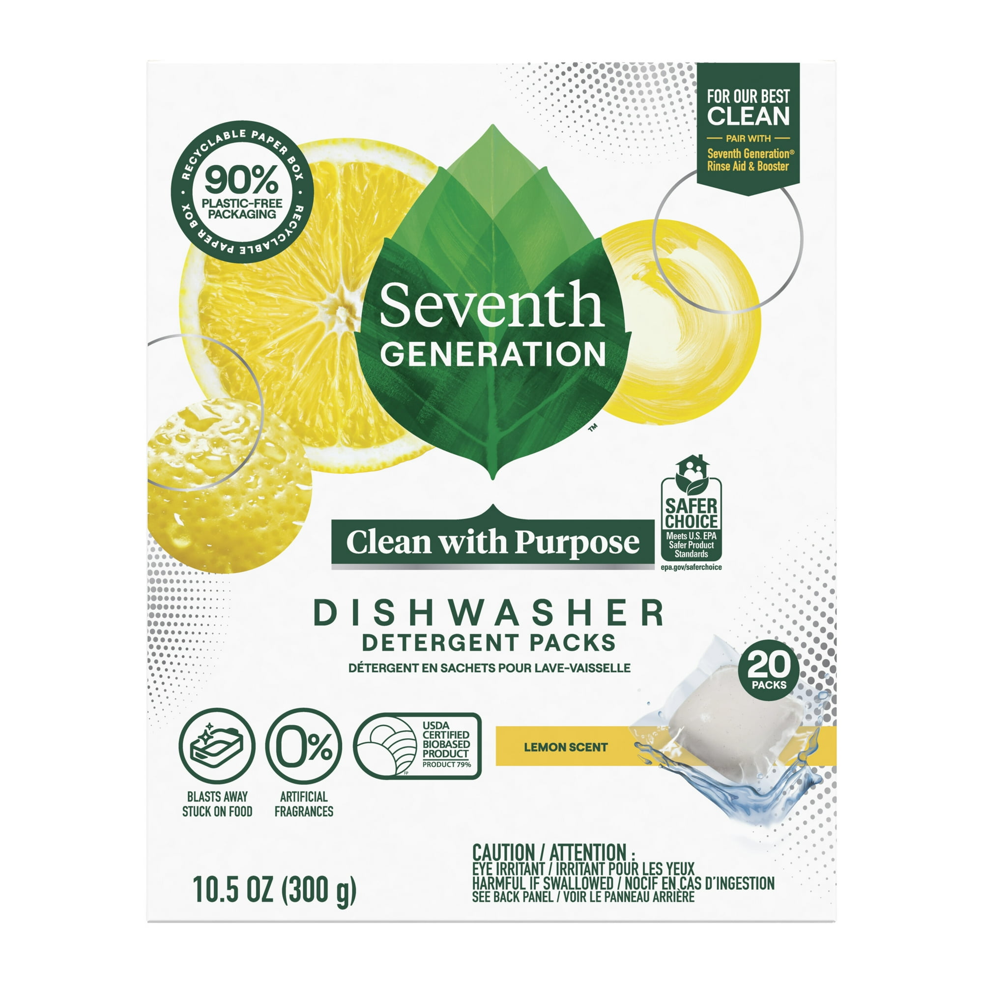 Dishwasher Detergent Packs - Lemon by Seventh GENERATION - Non-toxic Dish Soap + Detergent product rated SLOW by Million Marker, free from BPA, phthalates, and parabens