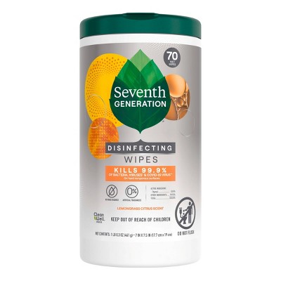 Disinfecting Wipes - Lemongrass Citrus by Seventh GENERATION - Non-toxic, SLOW rated product free from harmful chemicals